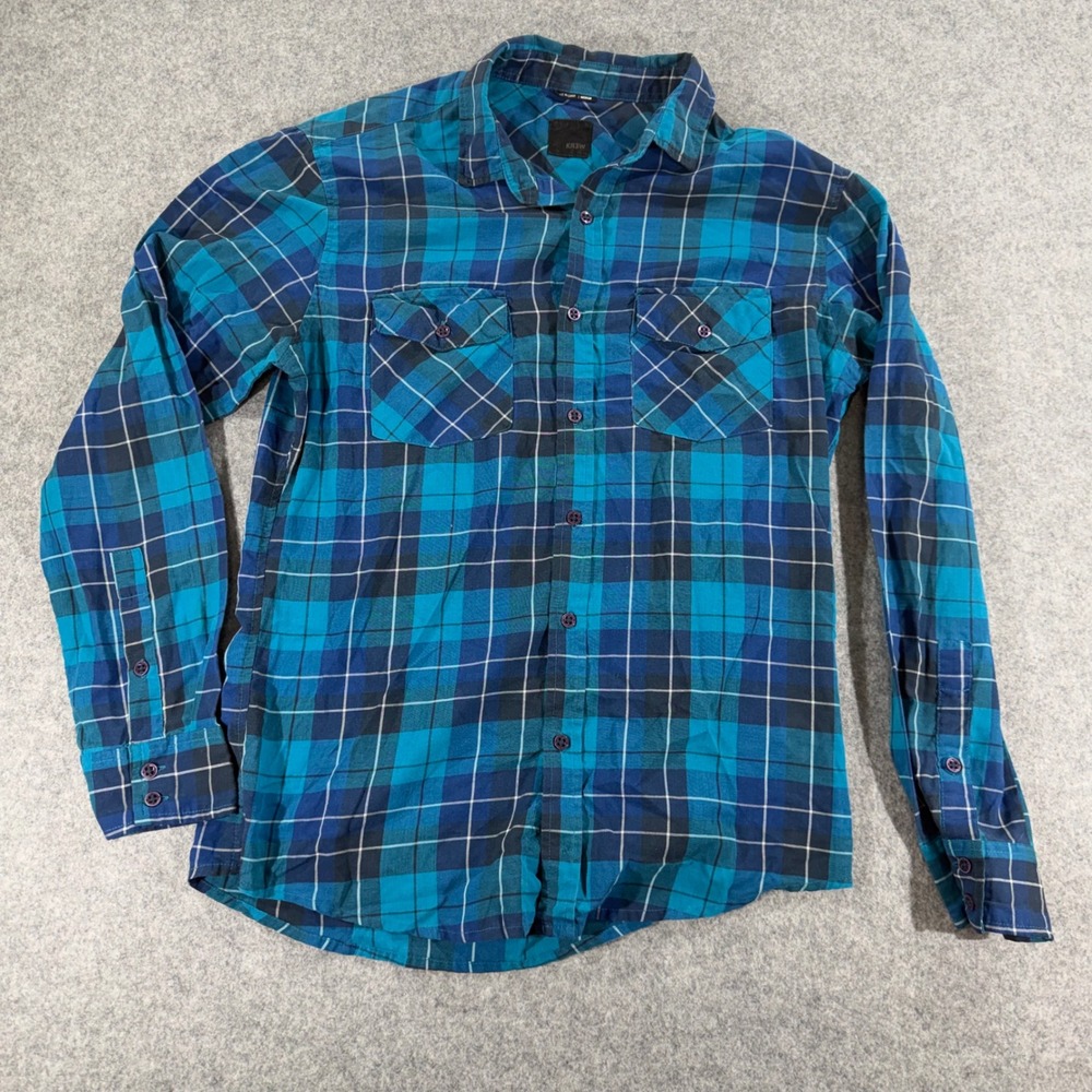 KR3W Mens Blue Teal Plaid Flannel Long Sleeve Button Down Shirt Medium RN108959